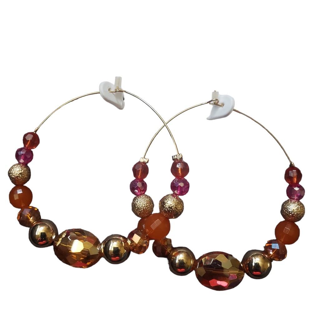 Lane Bryant Hoop Earrings Beaded Dangle Hook Closure‎ Pink Gold Orange